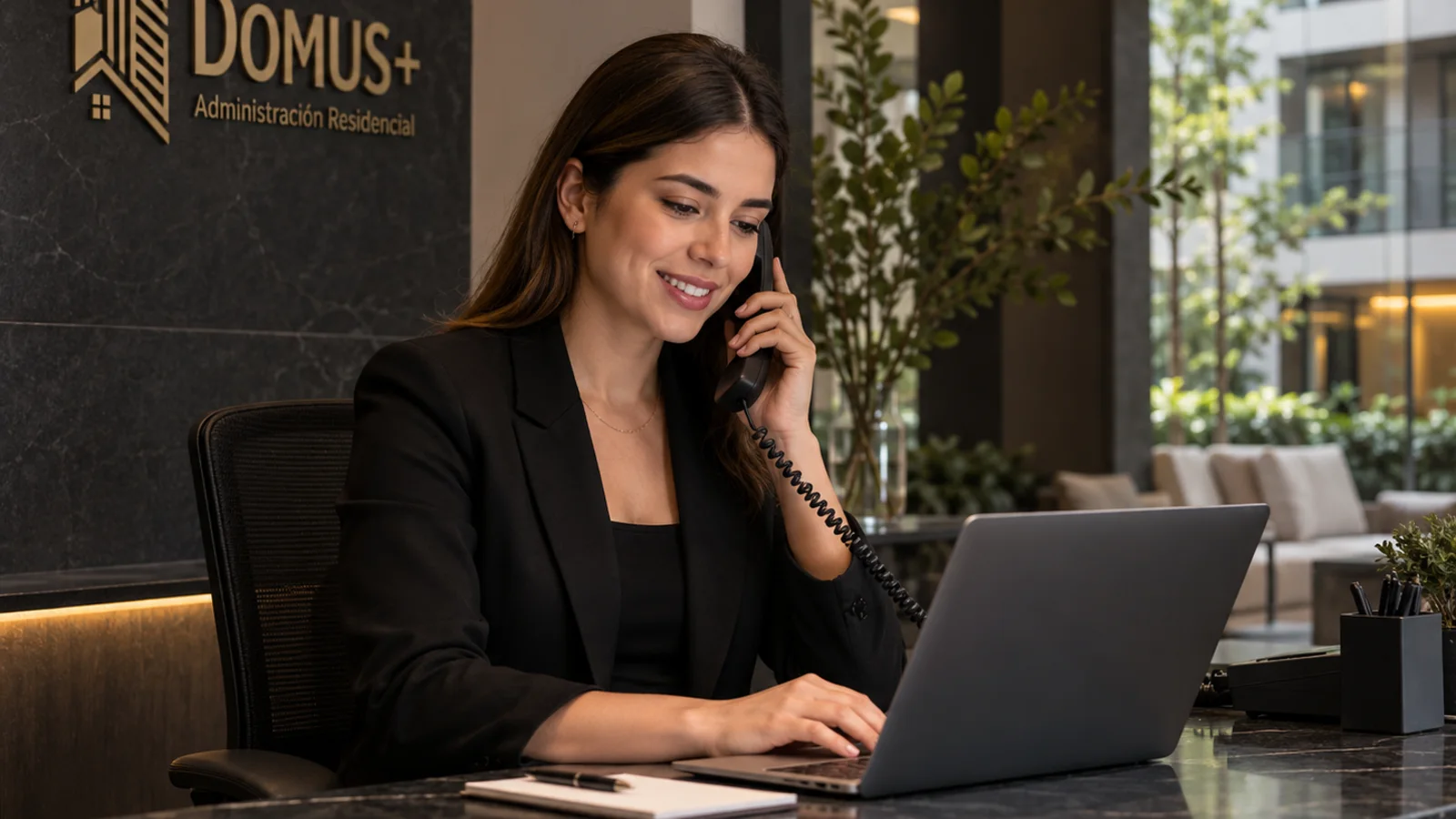 Atención profesional DOMUS por teléfono y laptop