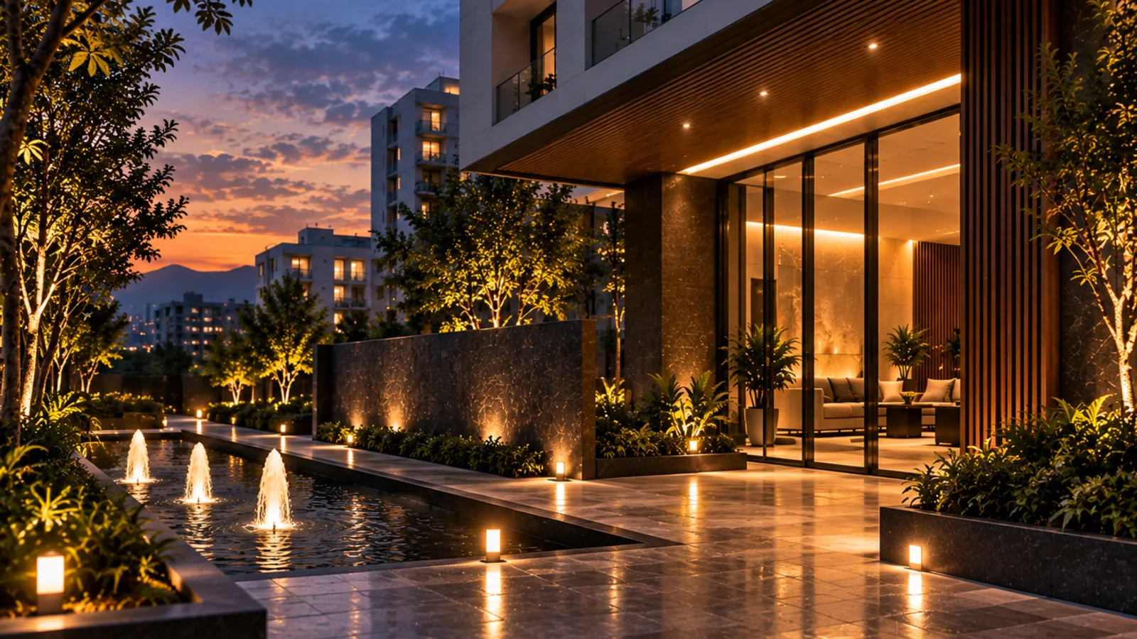 Lobby residencial cuidado y elegante